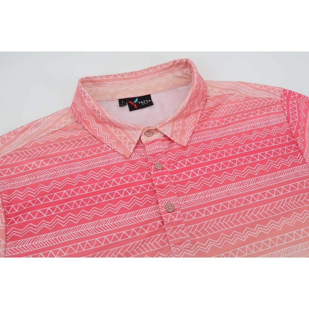 Yatta Golf Tribe‎ Vibe Polo Shirt Mens Large Pink Ombre Geometric Performance